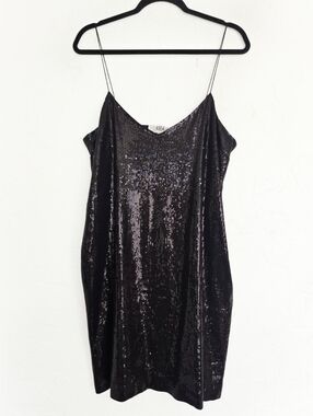 Tibi Sequin Black Slinky Strappy Dress, 12